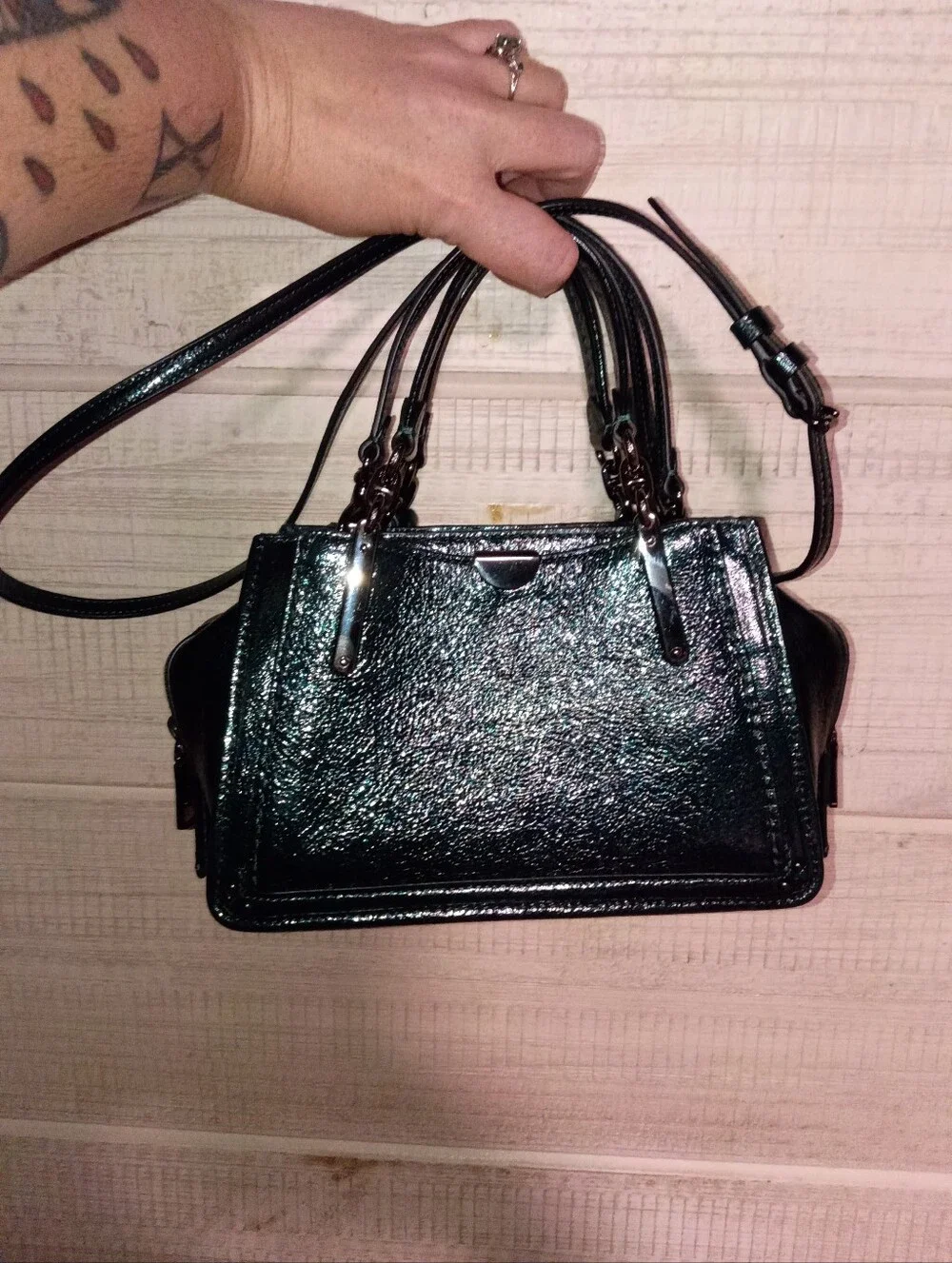 Coach Dreamer Mini Black Patent Satchel with Detachable Strap